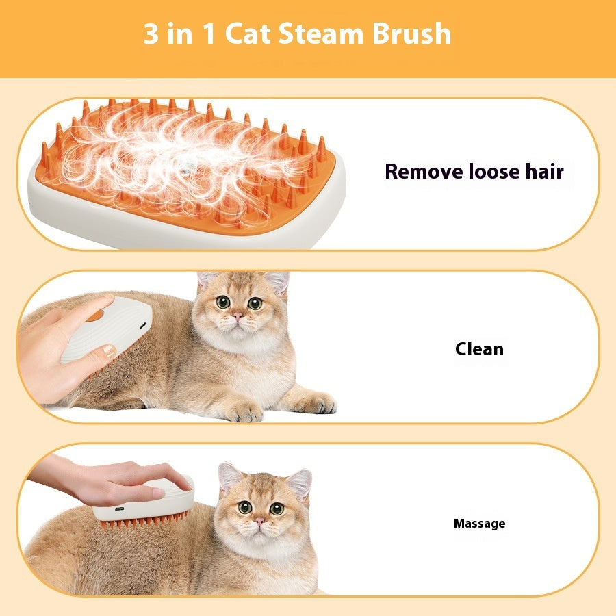 USB Rechargeable Pet Steam Brush Spray Massage Grooming Comb