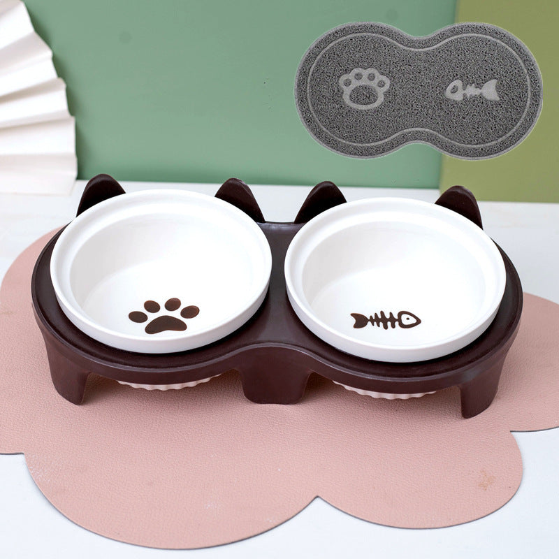 Ceramic Pet Double Bowl Elevated Water Feeding Bowl