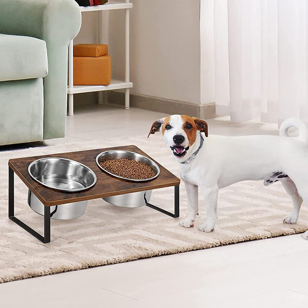 Pet Iron Wood Feeding Rack Bowl Stand Organizer