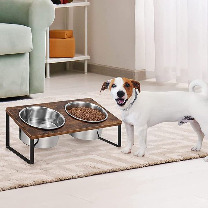 Pet Iron Wood Feeding Rack Bowl Stand Organizer