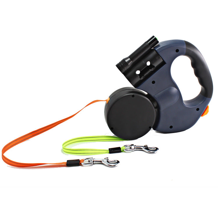 Dual Head Pet Leash With Light And Bag Holder Retractable Lead