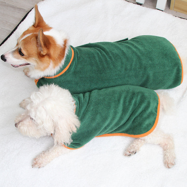 Pet Bathing Robe Neck Clothes With Tucked Waist