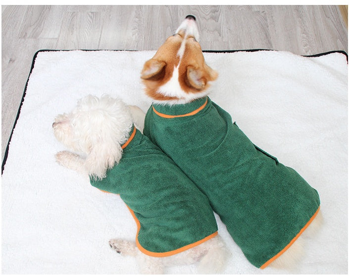 Pet Bathing Robe Neck Clothes With Tucked Waist