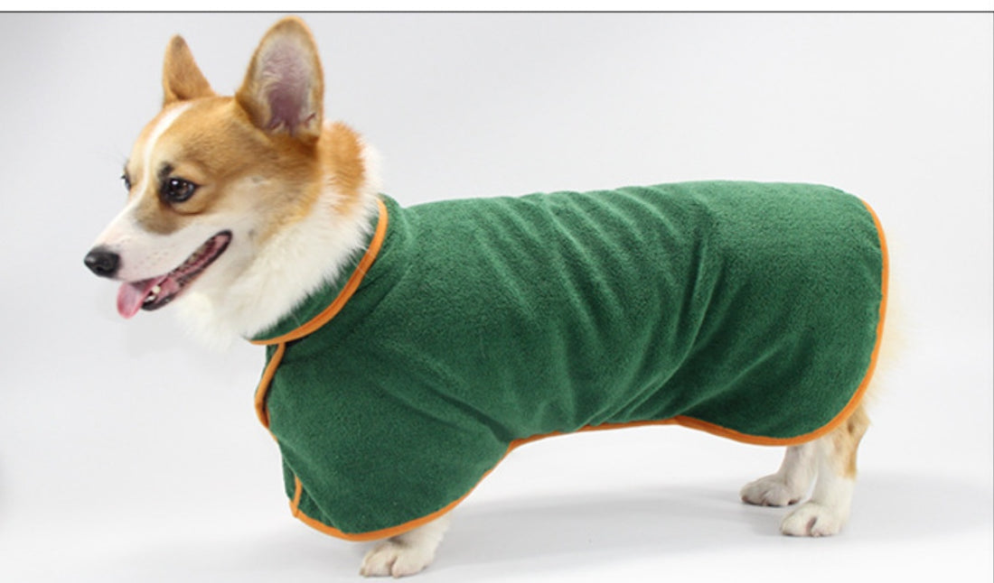 Pet Bathing Robe Neck Clothes With Tucked Waist