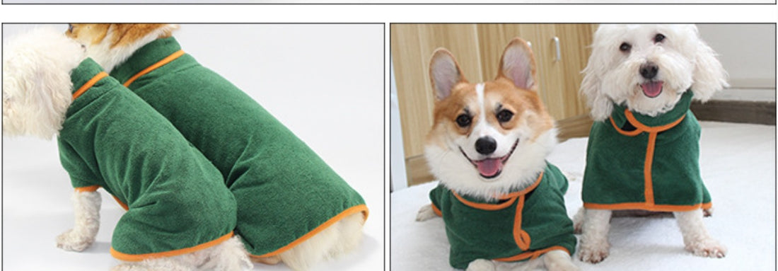 Pet Bathing Robe Neck Clothes With Tucked Waist