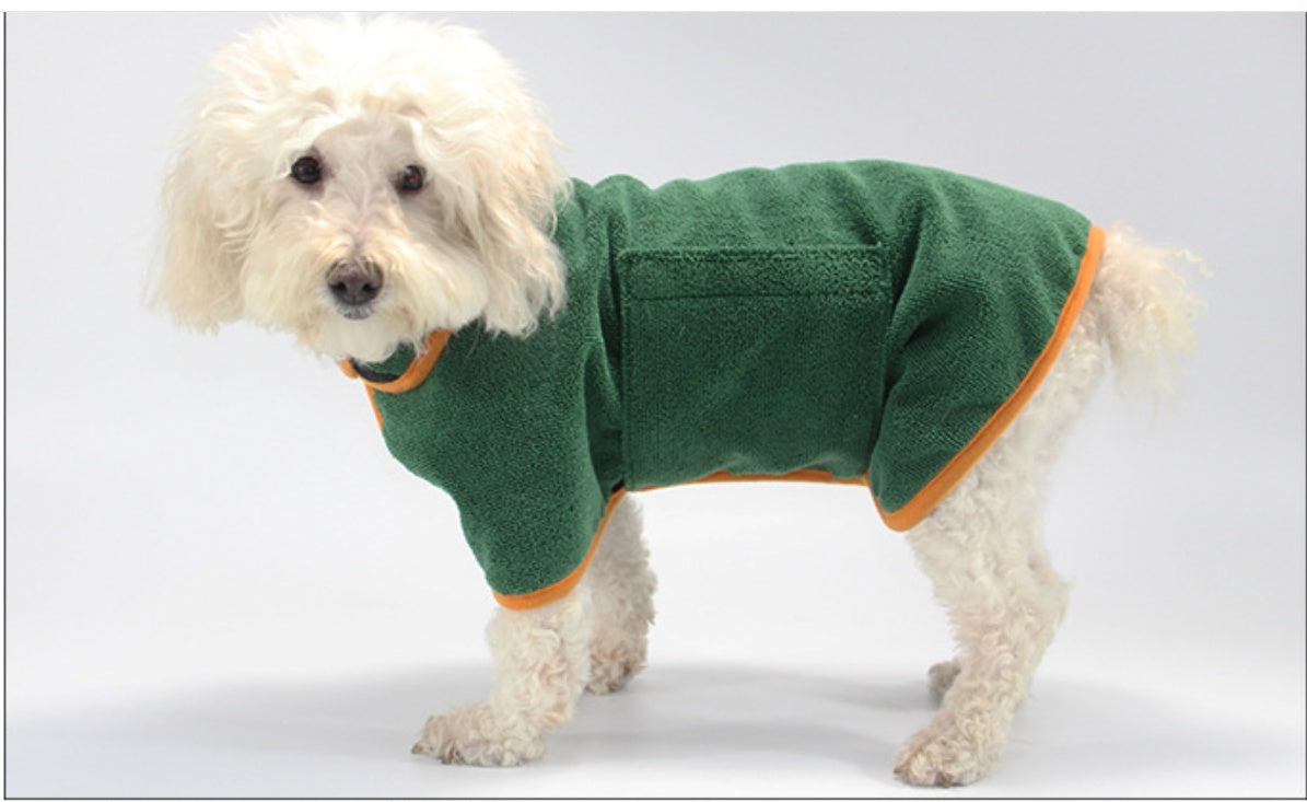 Pet Bathing Robe Neck Clothes With Tucked Waist