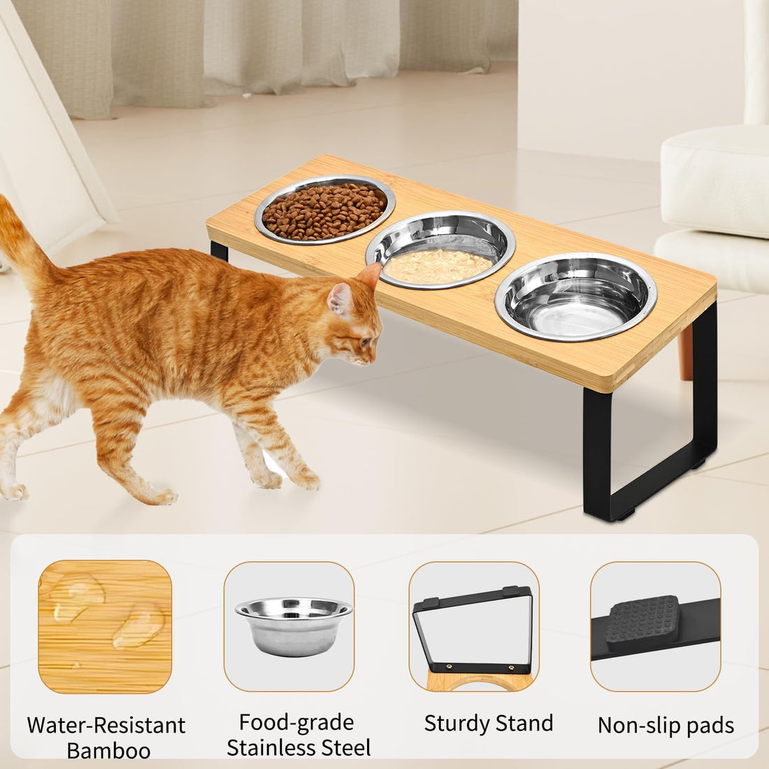 Pet Iron Wood Feeding Rack Bowl Stand Organizer