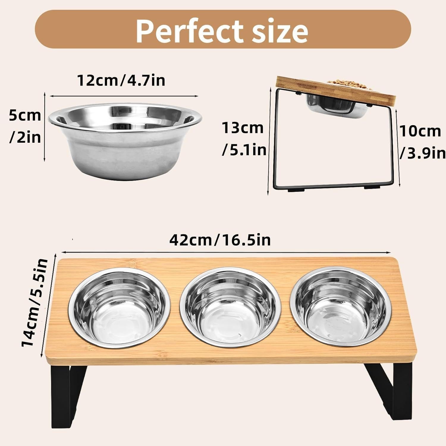 Pet Iron Wood Feeding Rack Bowl Stand Organizer