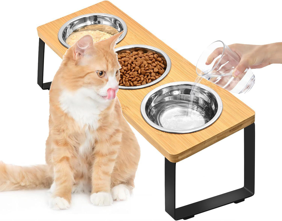 Pet Iron Wood Feeding Rack Bowl Stand Organizer