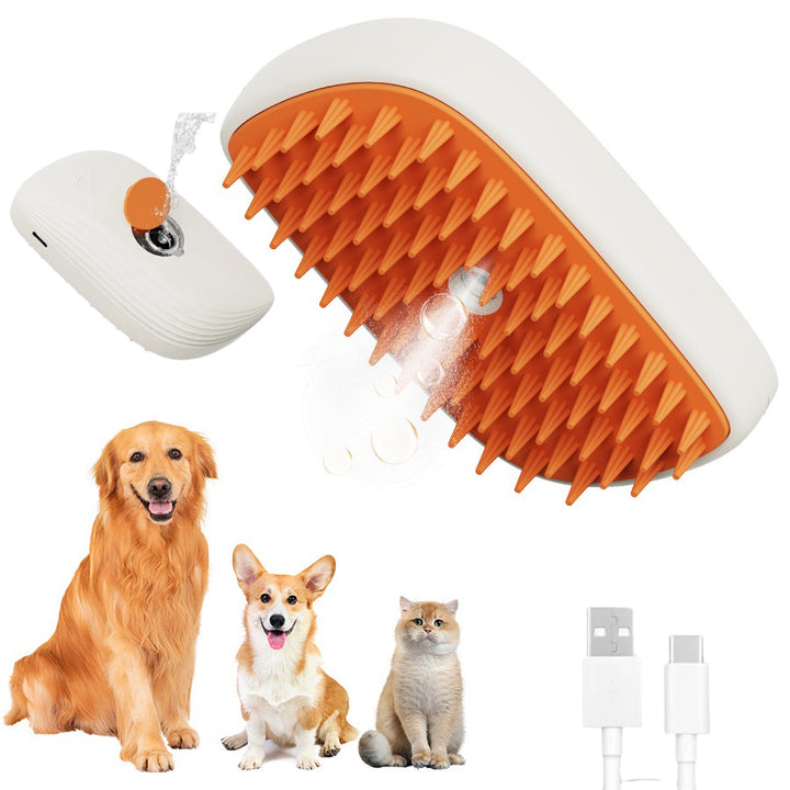 USB Rechargeable Pet Steam Brush Spray Massage Grooming Comb