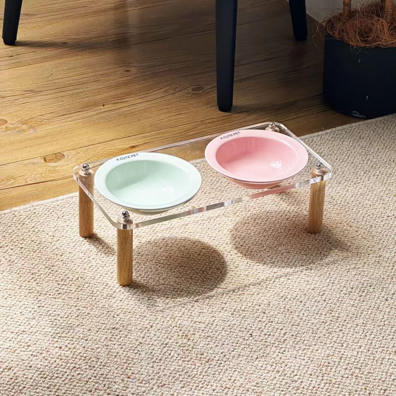 Anti Tumble Elevated Ceramic Pet Double Feeding Bowl