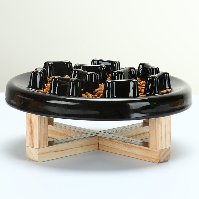 Tilted Solid Wood Double Bowl Pet Feeding Stand