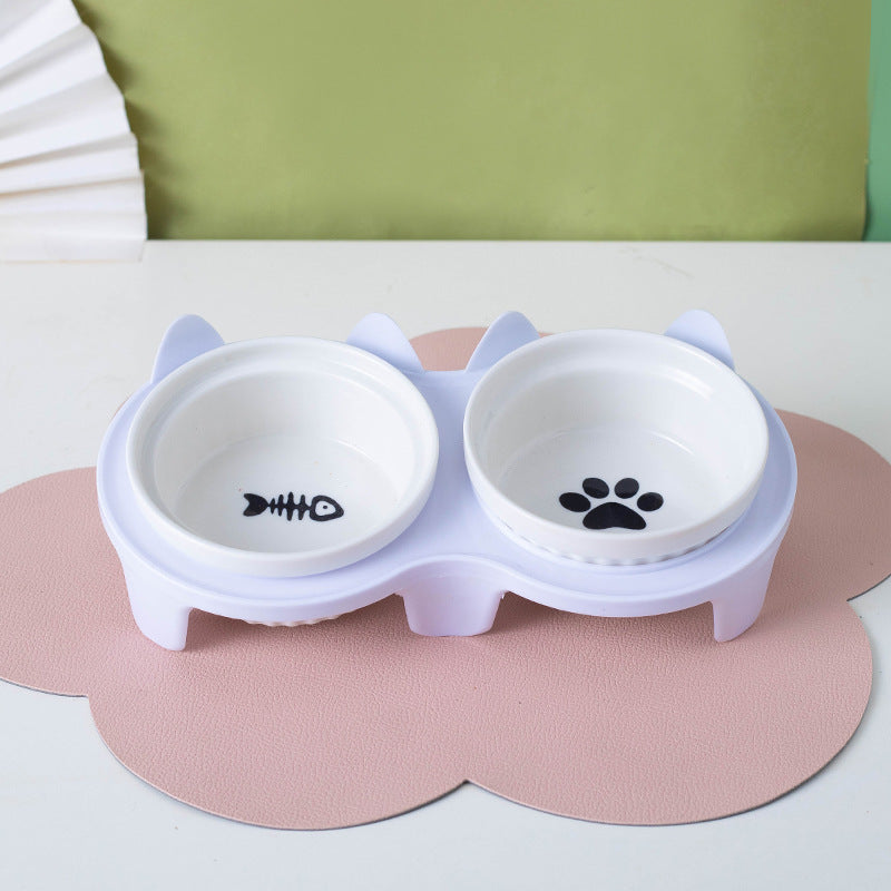 Ceramic Pet Double Bowl Elevated Water Feeding Bowl