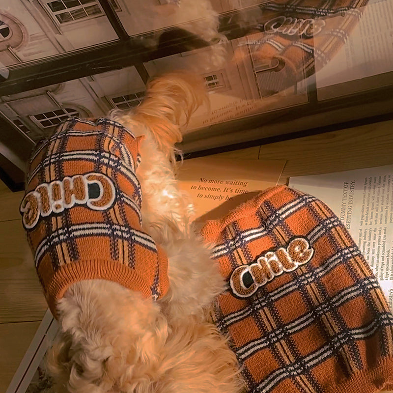 Vintage Plaid Pet Sweater Warm Cozy Pet Clothing