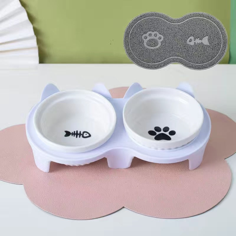 Ceramic Pet Double Bowl Elevated Water Feeding Bowl