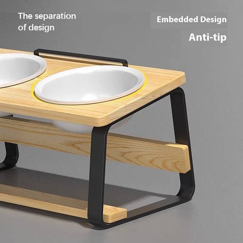Ceramic Double Bowl Pet Feeding Water Bowl Stand