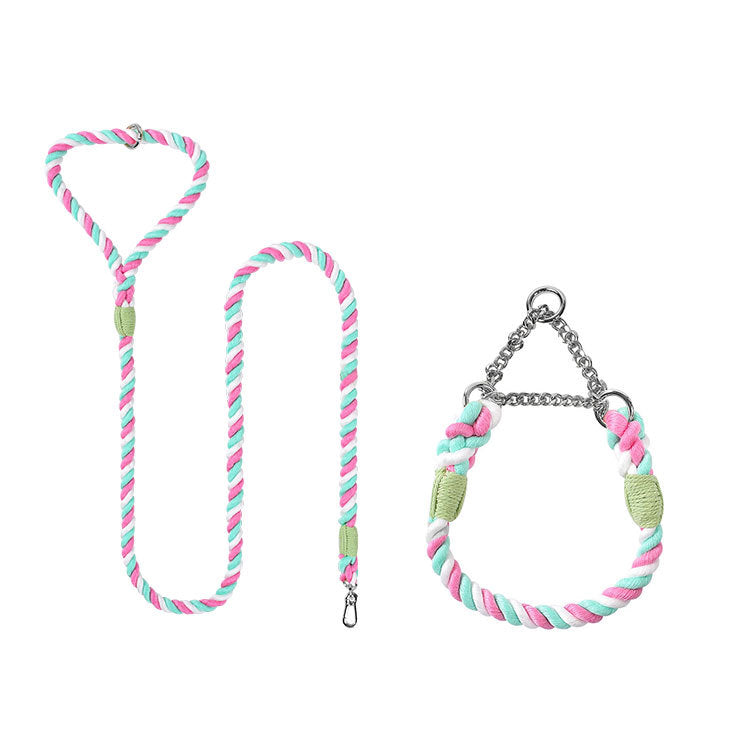 Woven Cotton Pet Leash And Collar Set