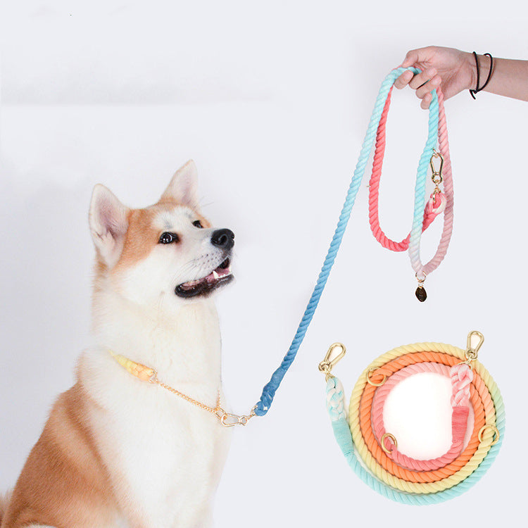 Gradient Rainbow Pet Traction Leash Colorful Walking Lead