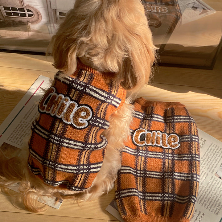 Vintage Plaid Pet Sweater Warm Cozy Pet Clothing