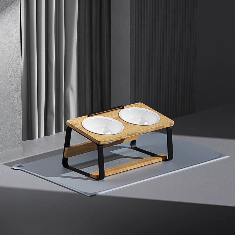 Ceramic Double Bowl Pet Feeding Water Bowl Stand
