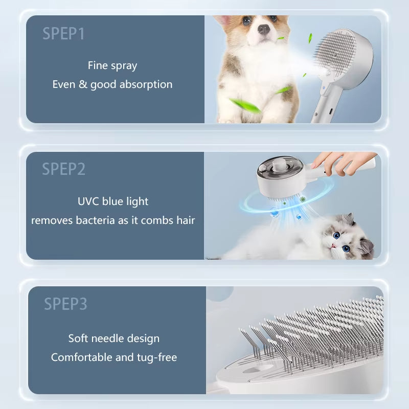 3 In 1 Electric Steam Pet Grooming Massage Brush Tool