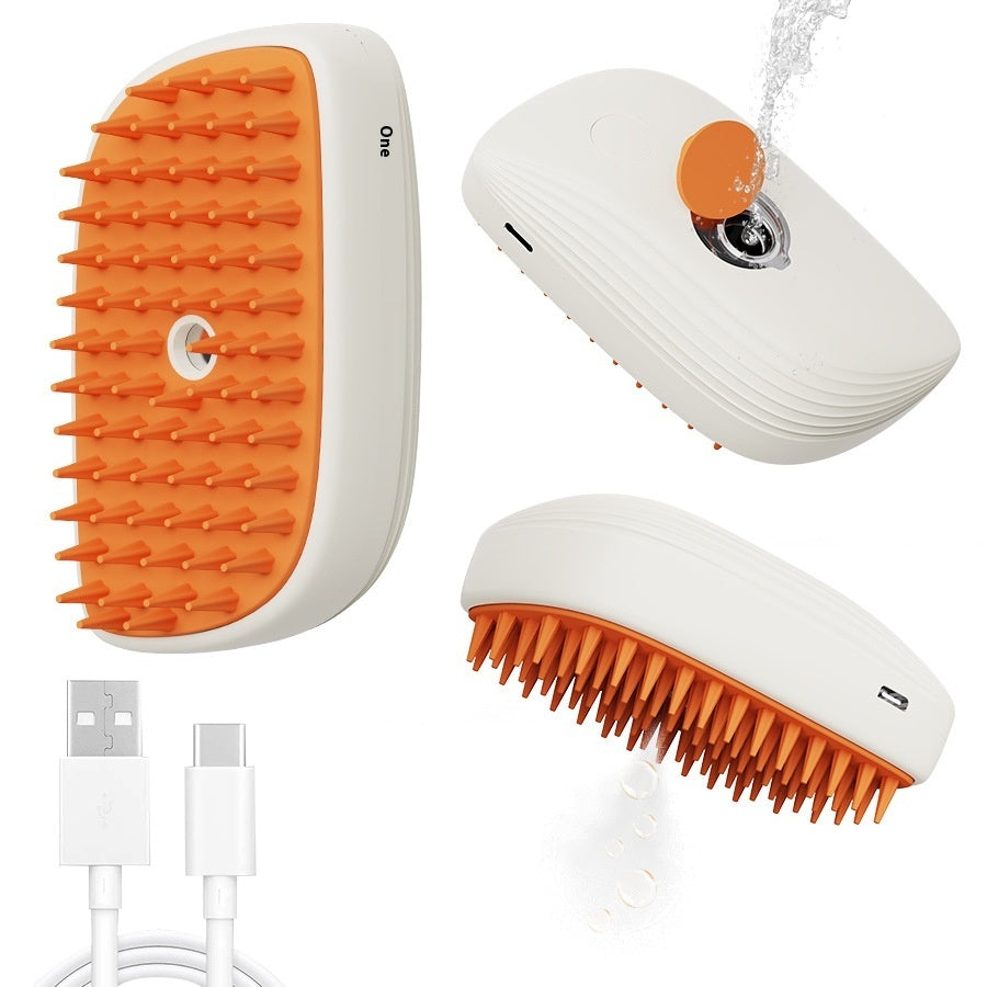 USB Rechargeable Pet Steam Brush Spray Massage Grooming Comb