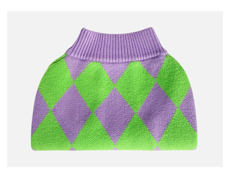 Trendy Plaid Pet Sweater Warm Comfortable Outfit