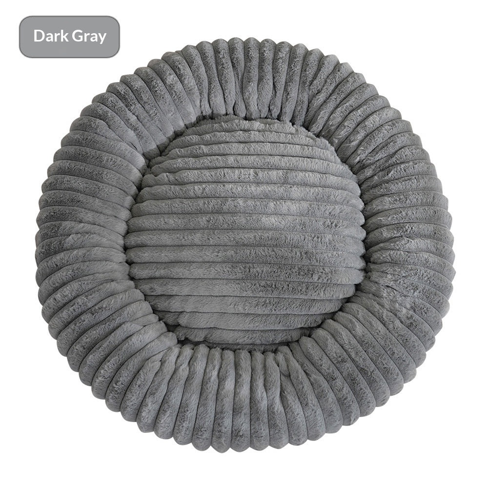 Round Soft And Comfortable Striped Plush Pet Mat