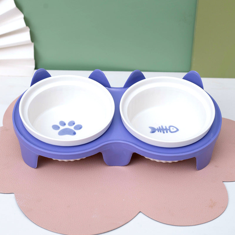Ceramic Pet Double Bowl Elevated Water Feeding Bowl
