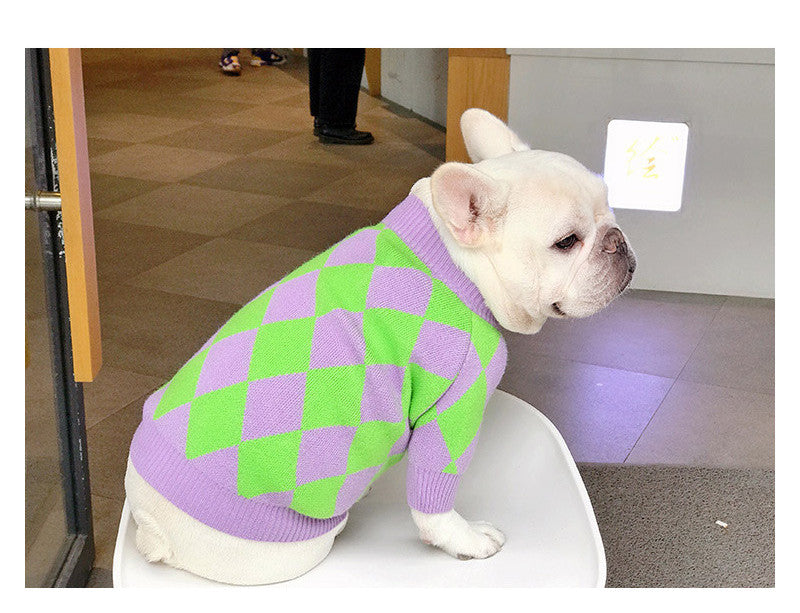 Trendy Plaid Pet Sweater Warm Comfortable Outfit