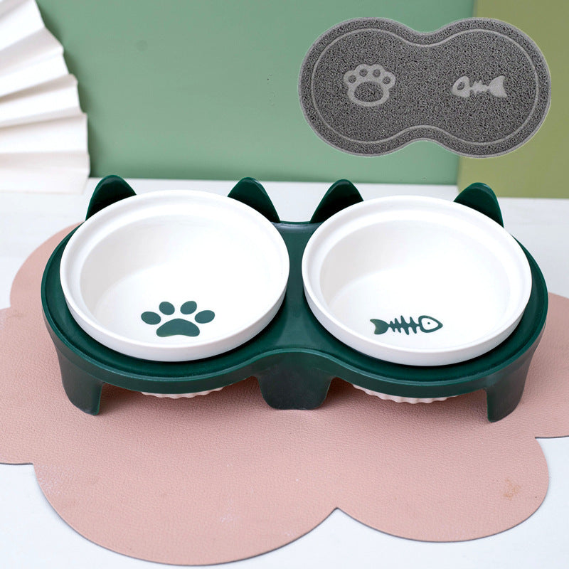 Ceramic Pet Double Bowl Elevated Water Feeding Bowl