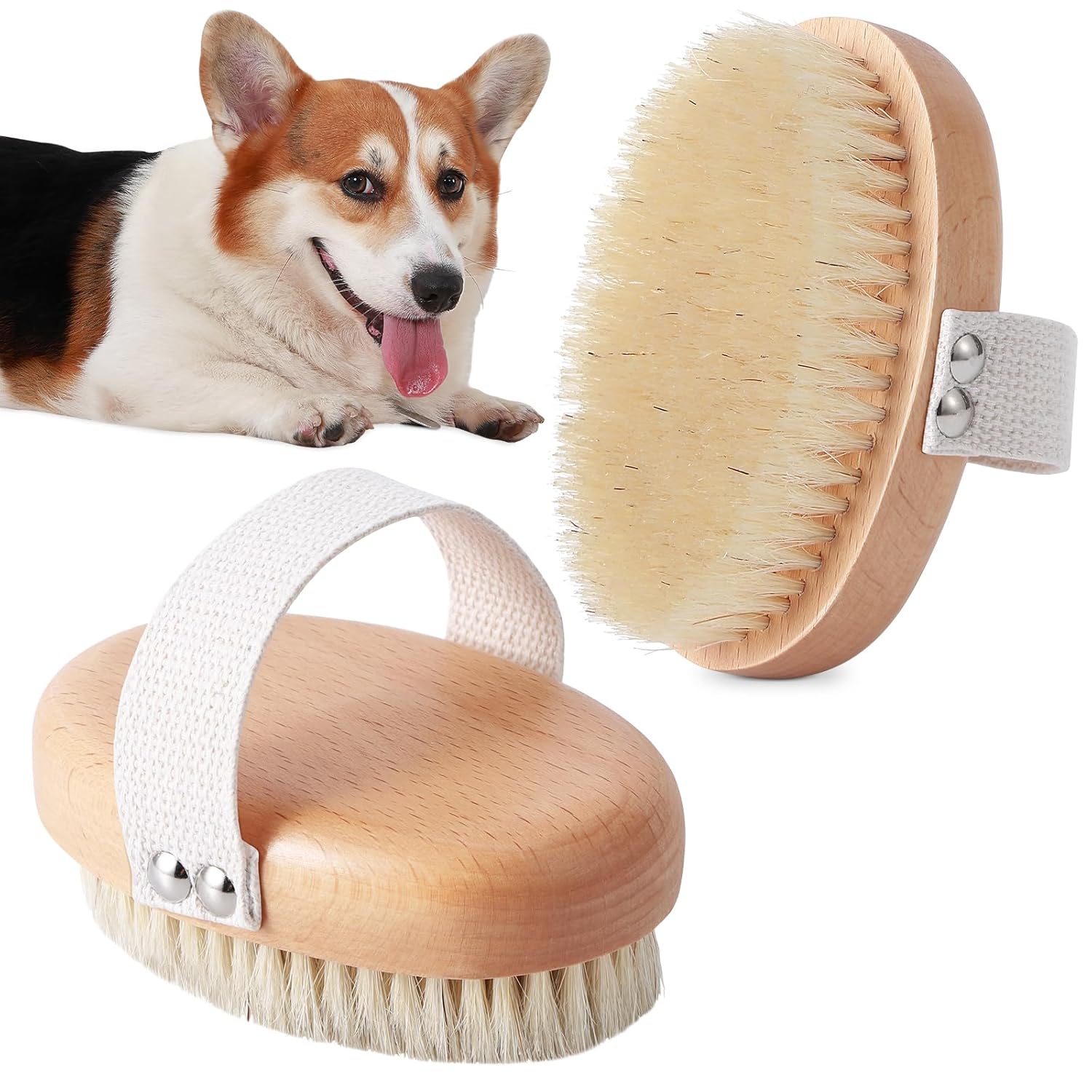 Soft Boar Bristle Pet Palm Brush Shedding Control Grooming Tool