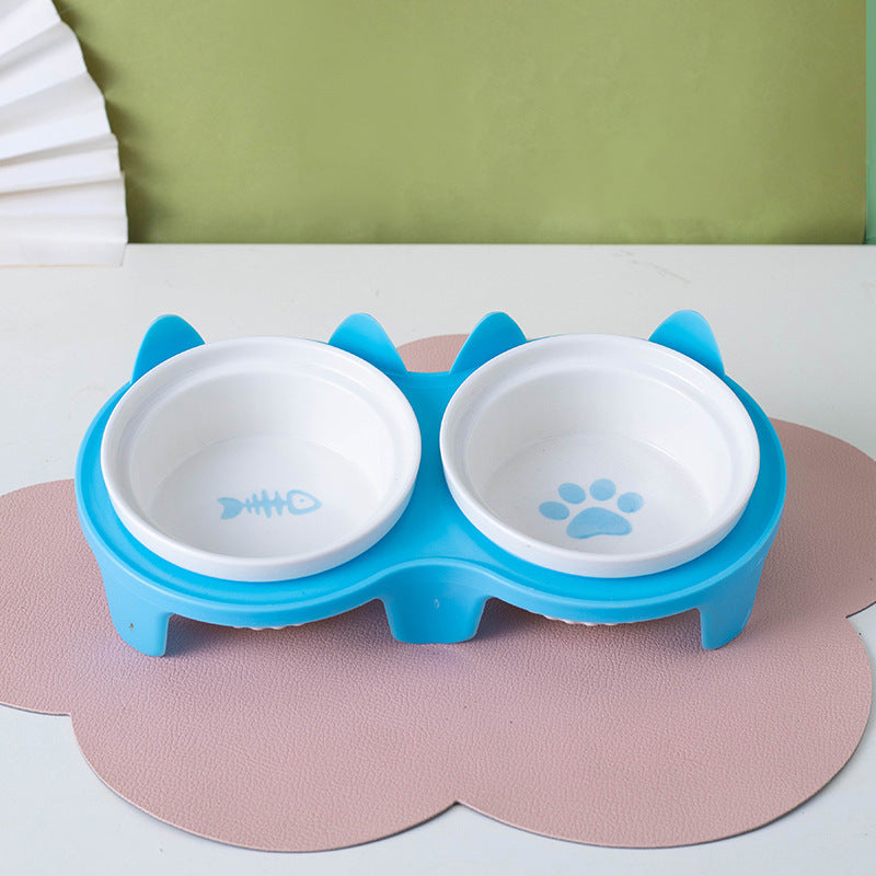 Ceramic Pet Double Bowl Elevated Water Feeding Bowl