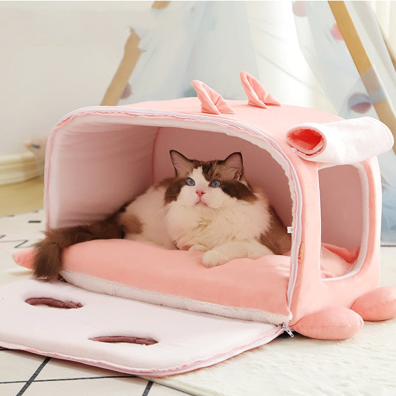 Closed Warm Winter Pet House Cozy Shelter