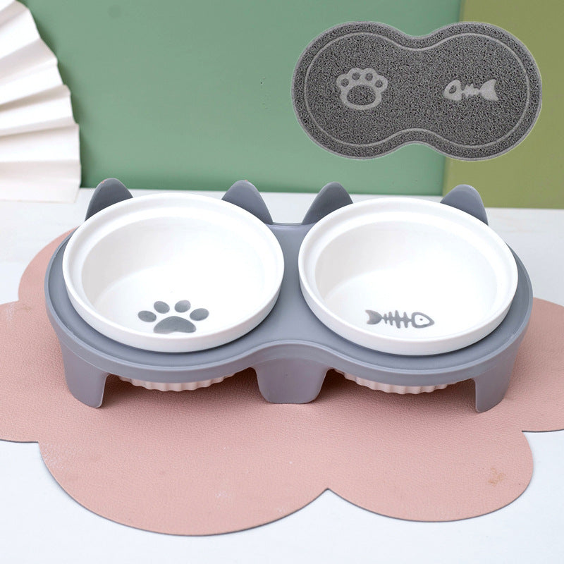 Ceramic Pet Double Bowl Elevated Water Feeding Bowl