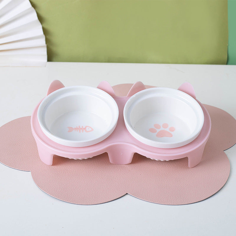 Ceramic Pet Double Bowl Elevated Water Feeding Bowl