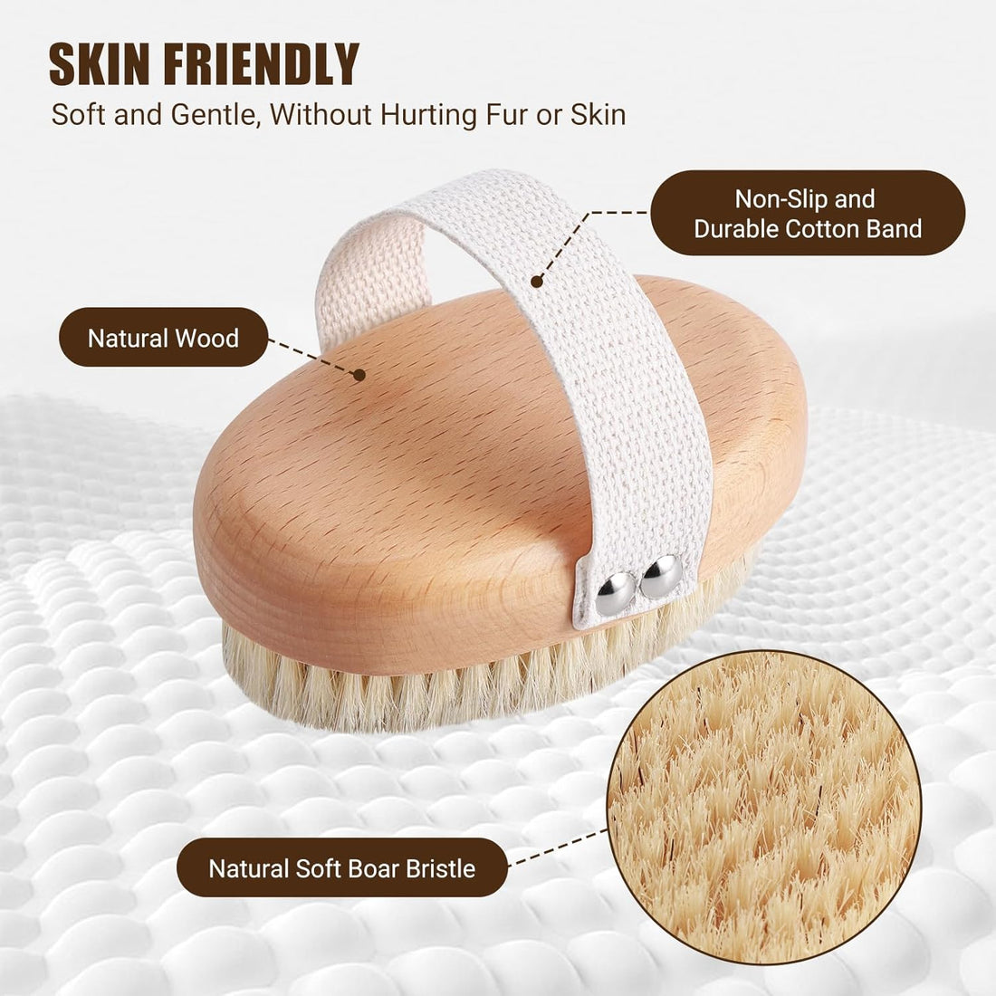Soft Boar Bristle Pet Palm Brush Shedding Control Grooming Tool