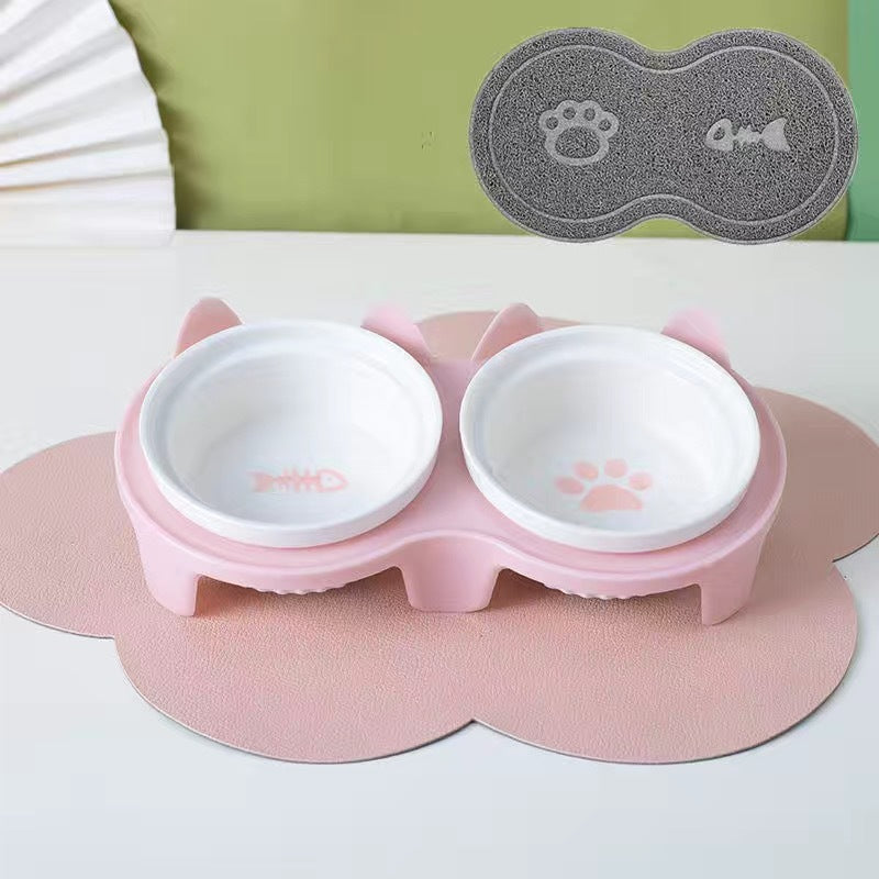 Ceramic Pet Double Bowl Elevated Water Feeding Bowl