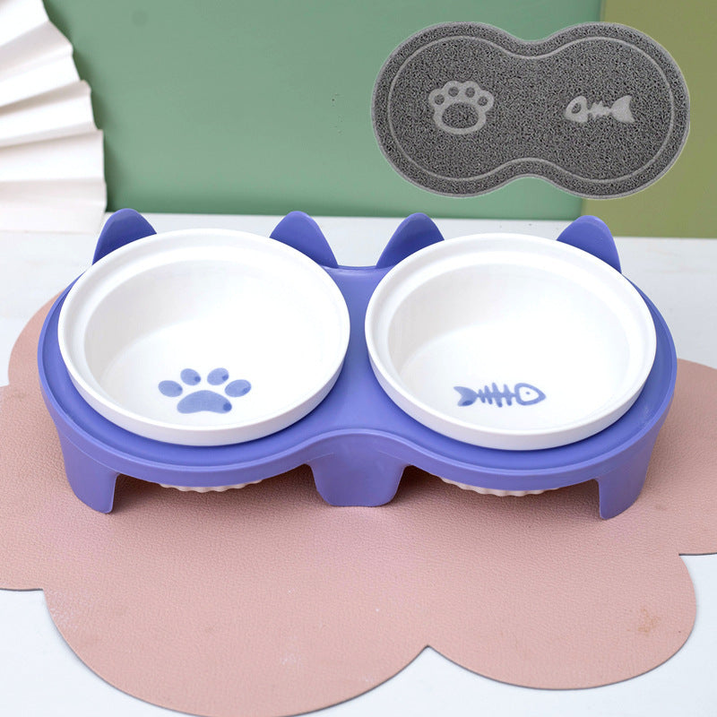 Ceramic Pet Double Bowl Elevated Water Feeding Bowl