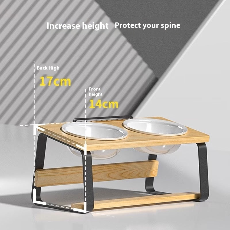 Ceramic Double Bowl Pet Feeding Water Bowl Stand