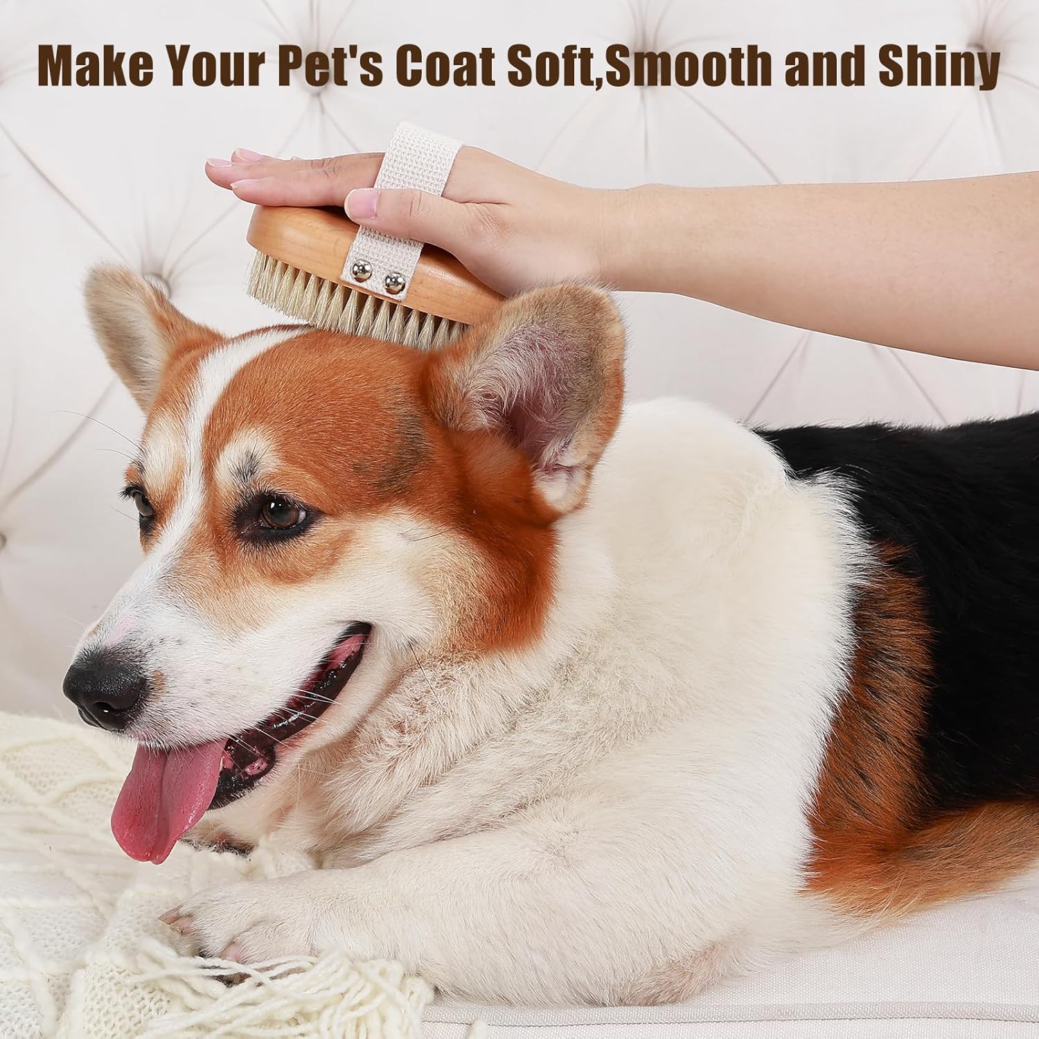 Soft Boar Bristle Pet Palm Brush Shedding Control Grooming Tool