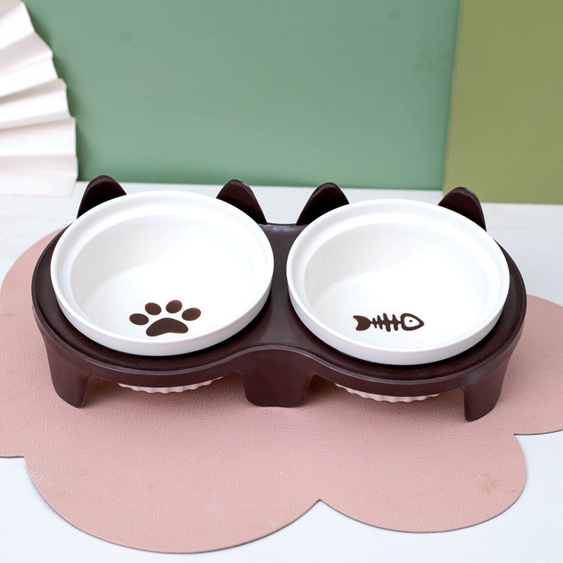 Ceramic Pet Double Bowl Elevated Water Feeding Bowl