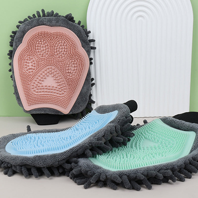 2 In 1 Pet Bathing Grooming Glove Brush Massage Tool