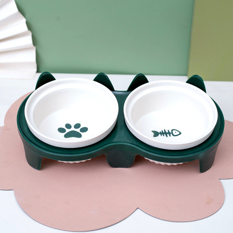 Ceramic Pet Double Bowl Elevated Water Feeding Bowl