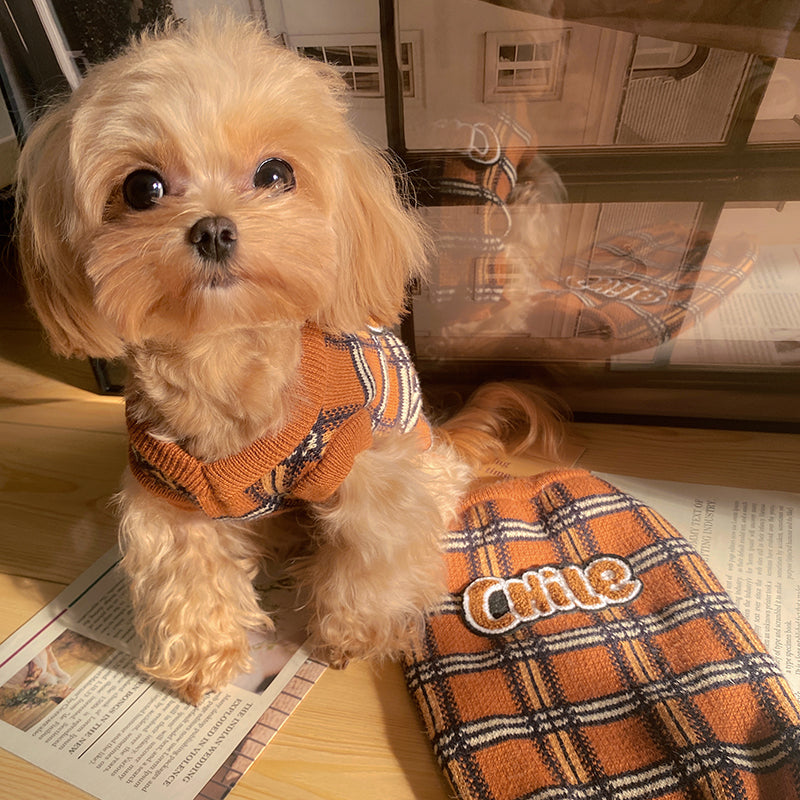 Vintage Plaid Pet Sweater Warm Cozy Pet Clothing