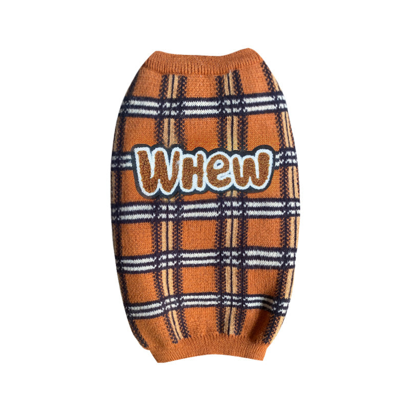 Vintage Plaid Pet Sweater Warm Cozy Pet Clothing