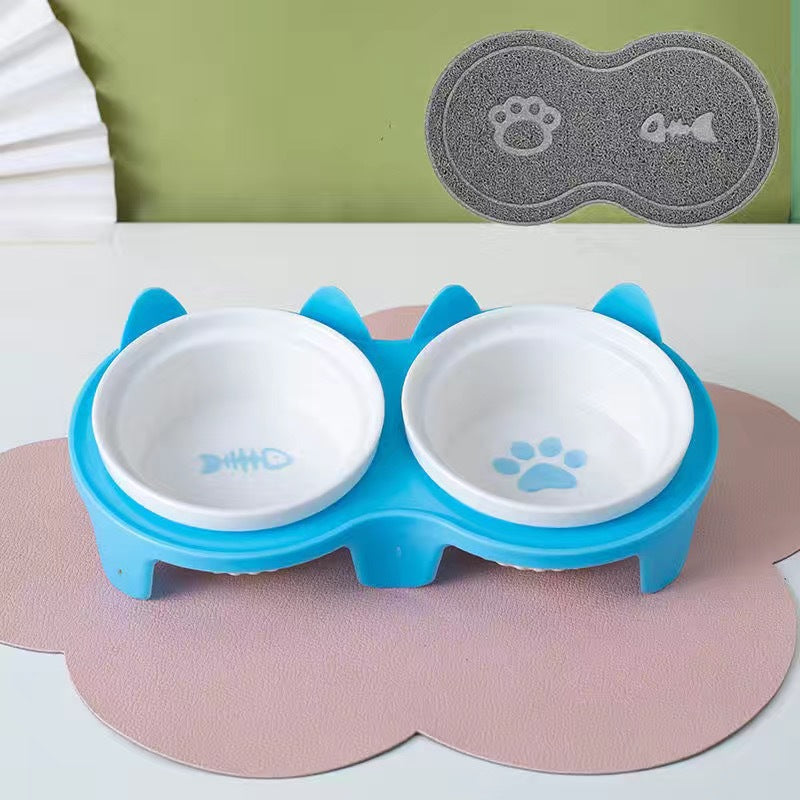 Ceramic Pet Double Bowl Elevated Water Feeding Bowl