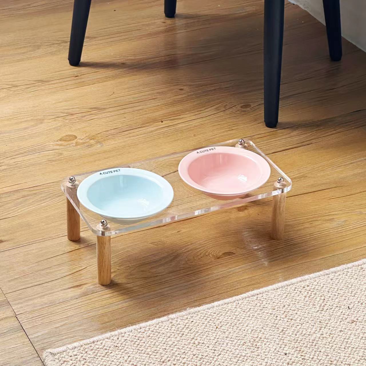 Anti Tumble Elevated Ceramic Pet Double Feeding Bowl