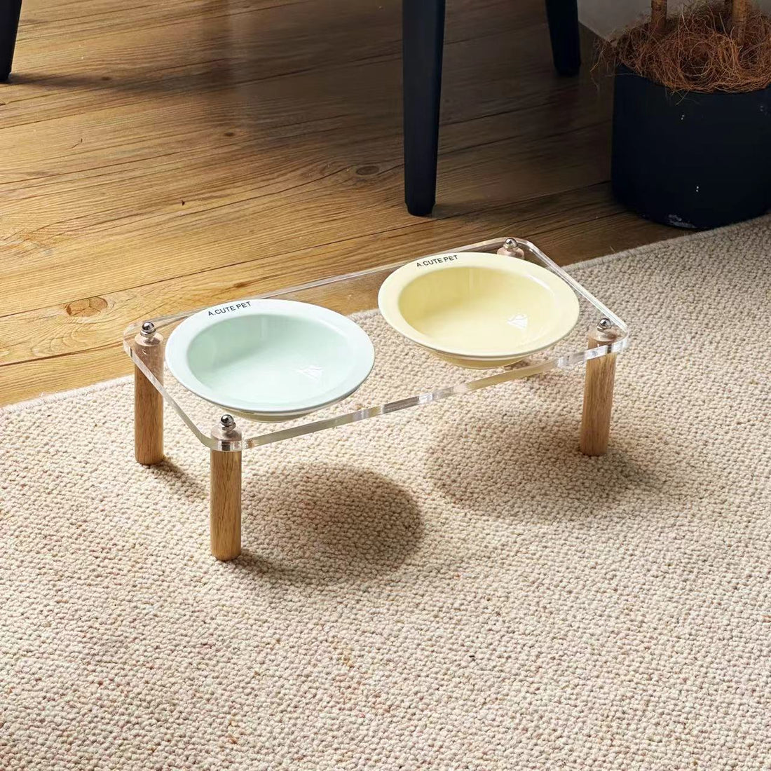 Anti Tumble Elevated Ceramic Pet Double Feeding Bowl