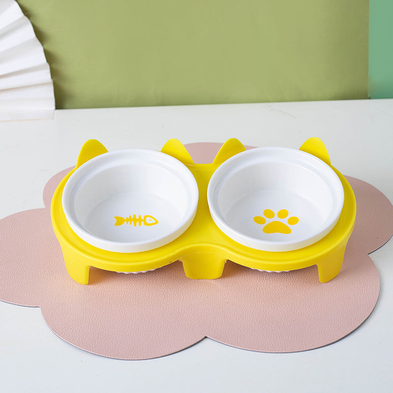 Ceramic Pet Double Bowl Elevated Water Feeding Bowl